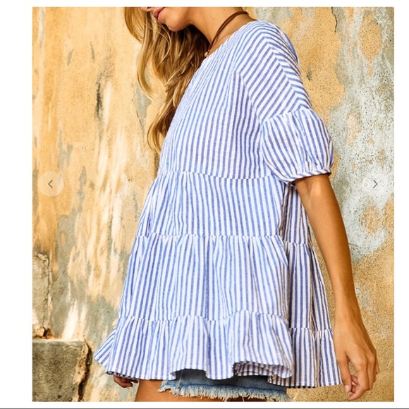 #18 Fabulous Stylish Striped Print Tiered Babydoll top - Picture 7 of 7